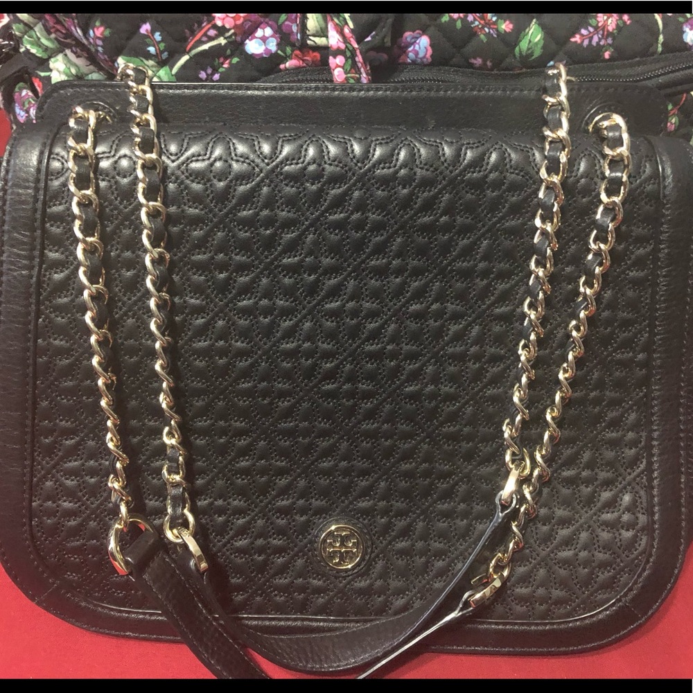 Tory Burch Black Handbag with Quilted Detail